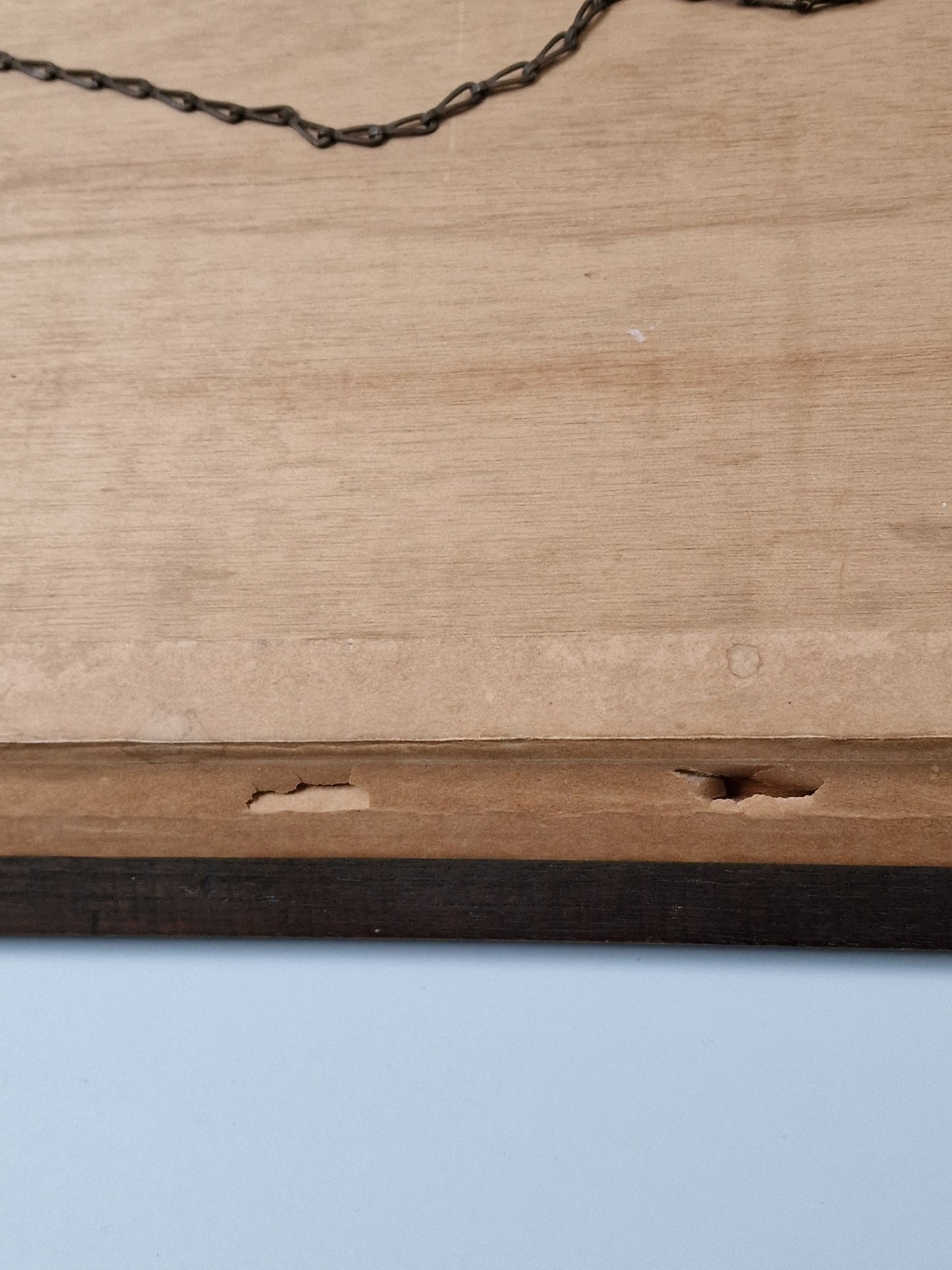 A Tropical river landscape oil painting with stilted house and a flame tree — mid-20th century