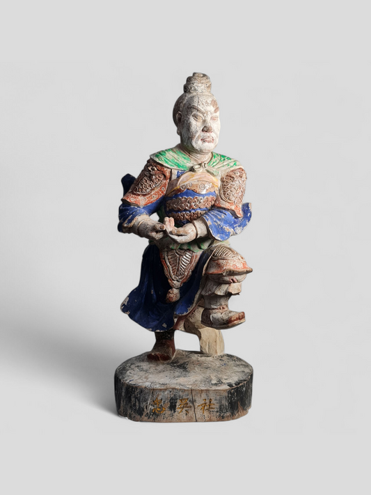 A Chinese polychrome wood temple guardian, marked “Zhōnghào Shè” (忠昊社), late 18/19th century