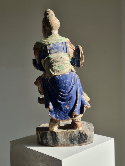 A Chinese polychrome wood temple guardian, marked “Zhōnghào Shè” (忠昊社), late 18/19th century