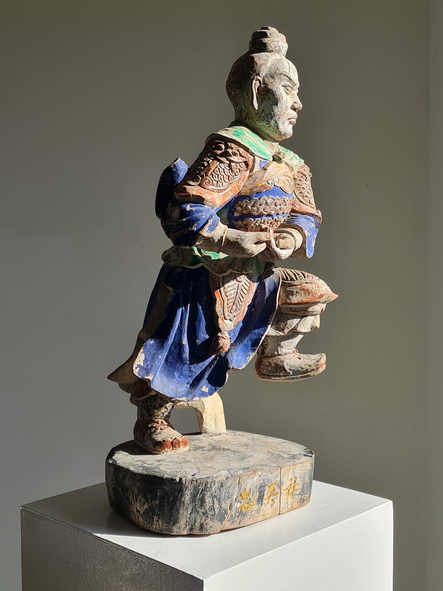 A Chinese polychrome wood temple guardian, marked “Zhōnghào Shè” (忠昊社), late 18/19th century