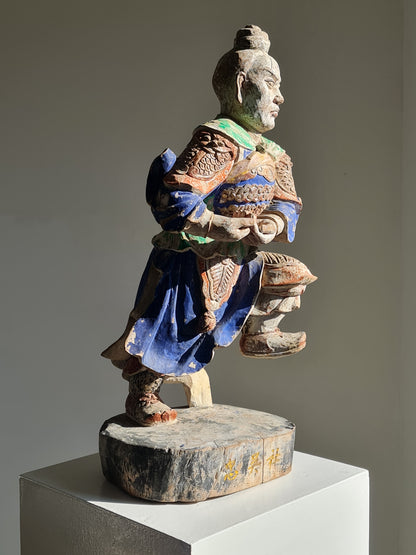 A Chinese polychrome wood temple guardian, marked “Zhōnghào Shè” (忠昊社), late 18/19th century