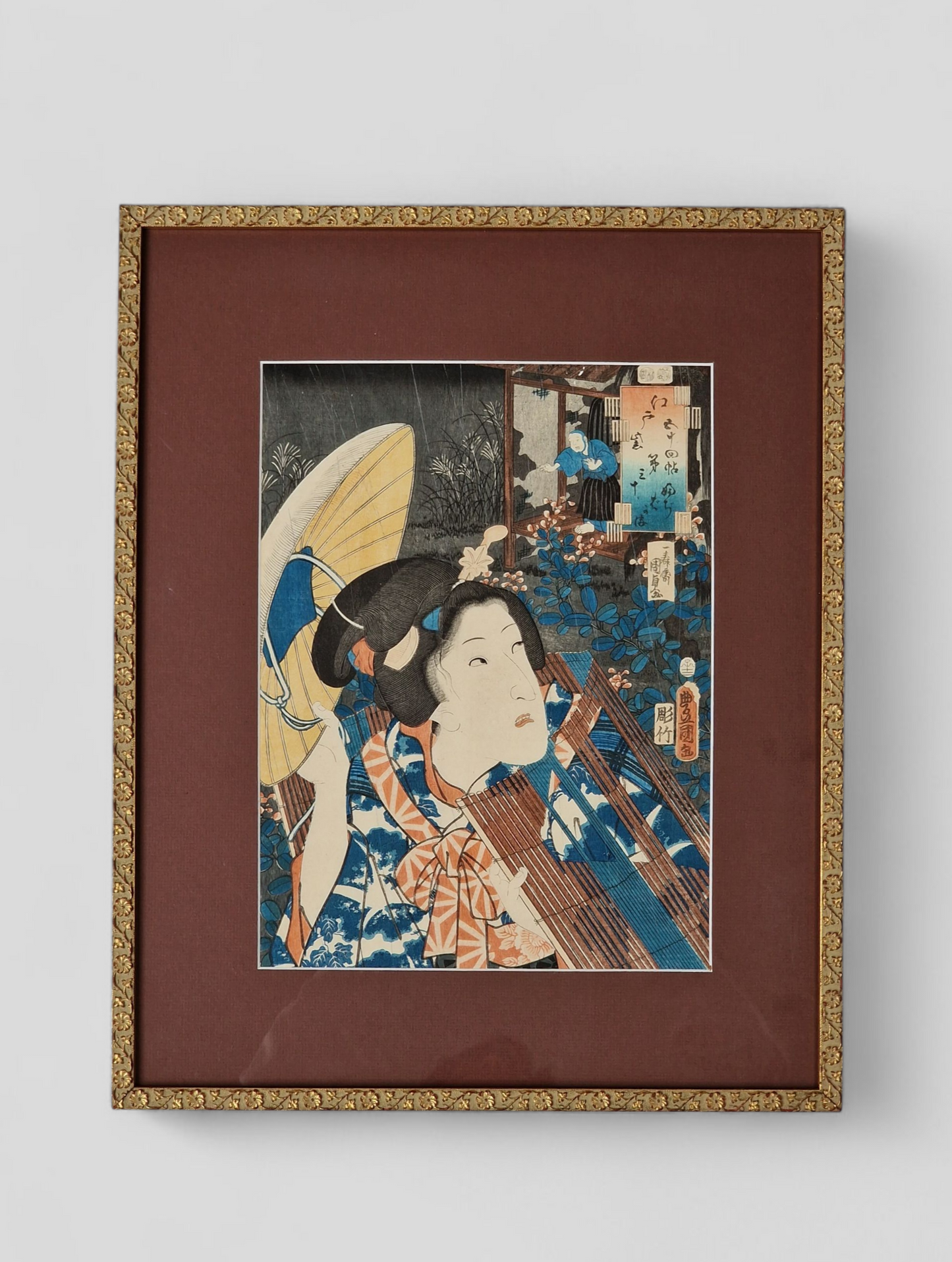 A Japanese woodblock print of a lady with hat — Utagawa Kunisada (Toyokuni III, 1786–1864), Edo period