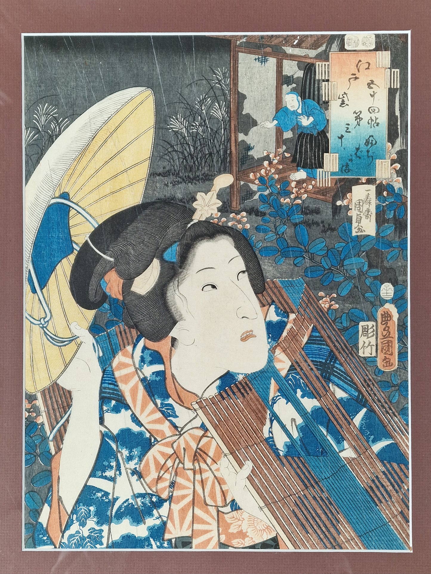 A Japanese woodblock print of a lady with hat — Utagawa Kunisada (Toyokuni III, 1786–1864), Edo period