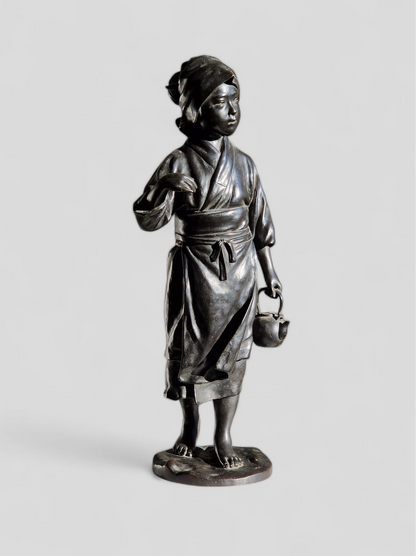 A Japanese Bronze Okimono of a Peasant Girl — Meiji period (1868–1912)