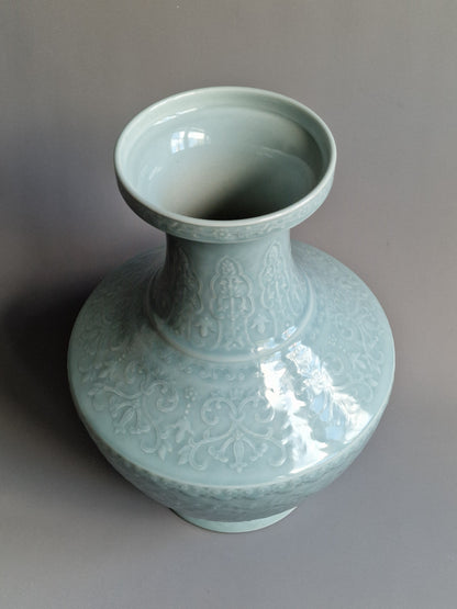 A Chinese clair-de-lune glazed porcelain “Hu”-vase, with an apocryphal Qianlong mark — 20th century