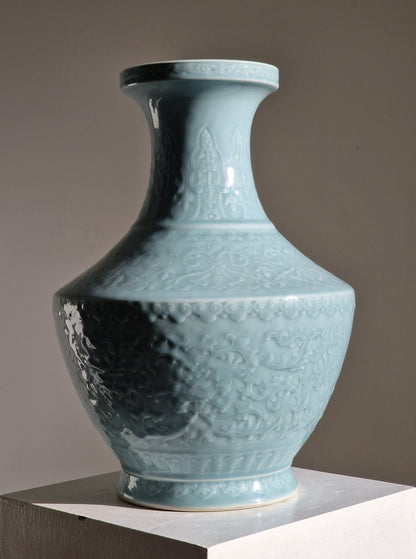 A Chinese clair-de-lune glazed porcelain “Hu”-vase, with an apocryphal Qianlong mark — 20th century