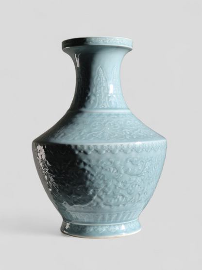 A Chinese clair-de-lune glazed porcelain “Hu”-vase, with an apocryphal Qianlong mark — 20th century