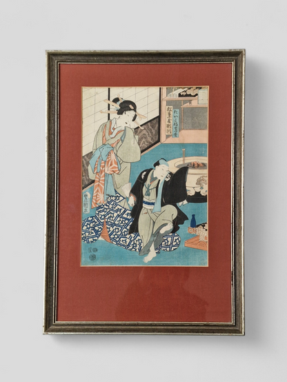 A Japanese woodblock print of a kabuki actor in an interior — Utagawa Kunisada (Toyokuni III, 1786–1864), Edo period