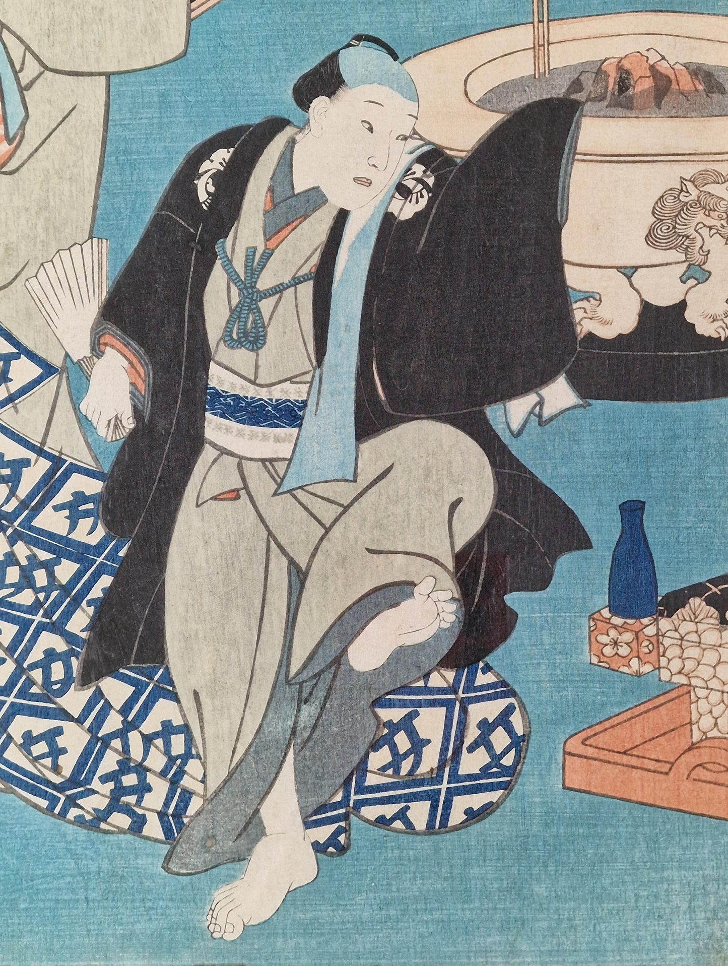 A Japanese woodblock print of a kabuki actor in an interior — Utagawa Kunisada (Toyokuni III, 1786–1864), Edo period