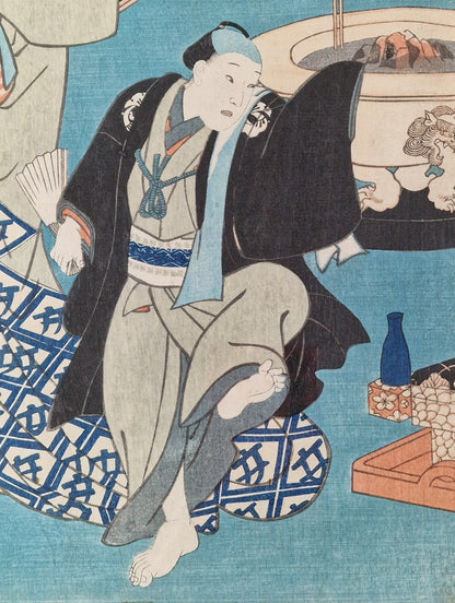 A Japanese woodblock print of a kabuki actor in an interior — Utagawa Kunisada (Toyokuni III, 1786–1864), Edo period