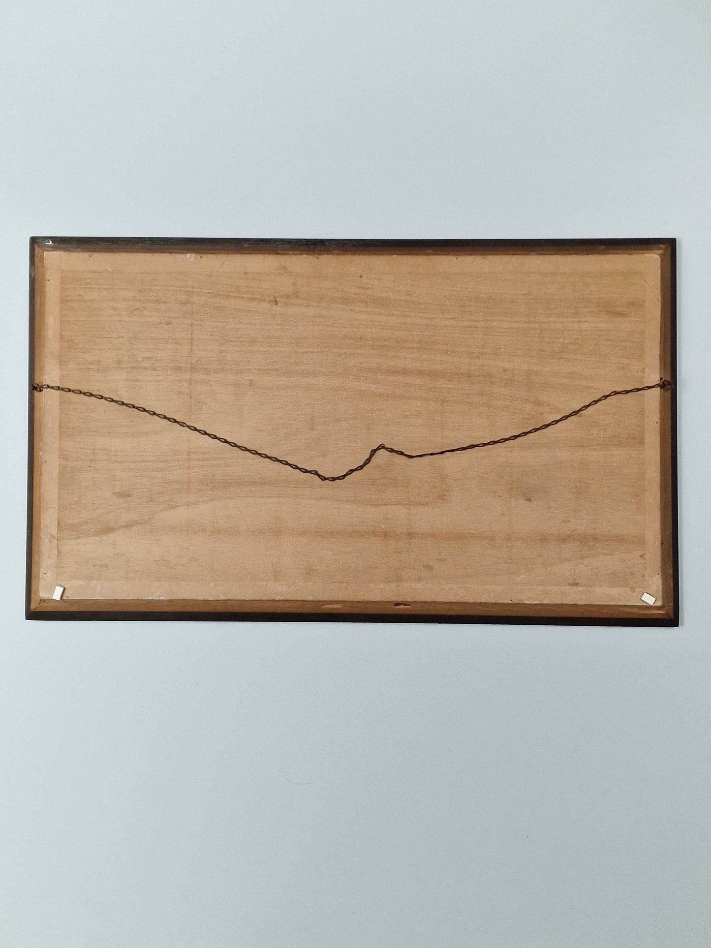 A Tropical river landscape oil painting with stilted house and a flame tree — mid-20th century