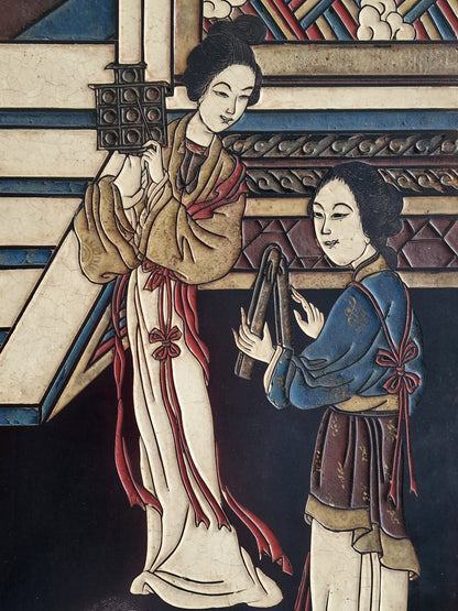 A Chinese coromandel lacquer four-panel folding screen with narrative and bird-and-flower scenes — 20th century