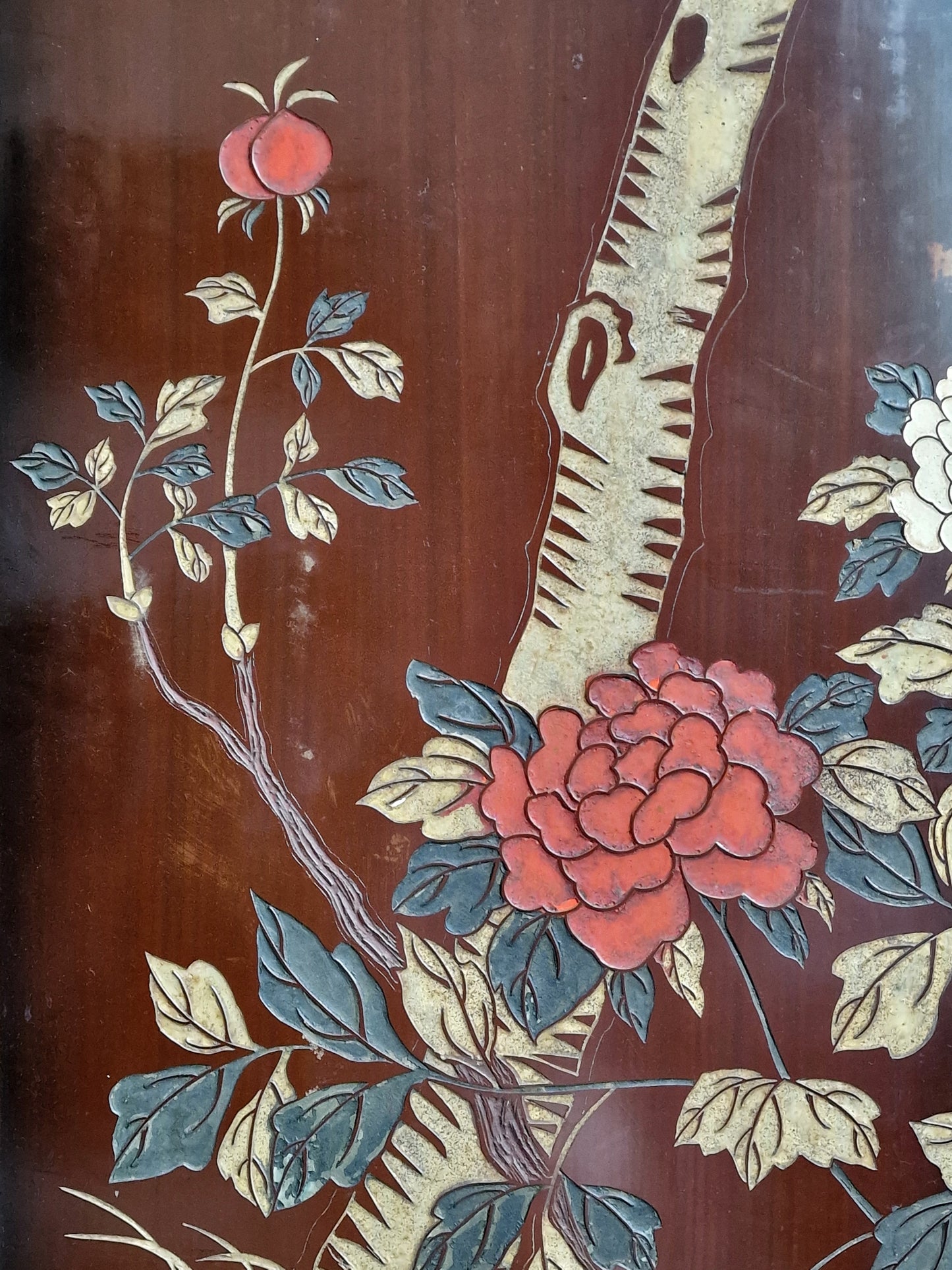 A Chinese coromandel lacquer four-panel folding screen with narrative and bird-and-flower scenes — 20th century