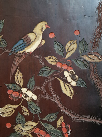 A Chinese coromandel lacquer four-panel folding screen with narrative and bird-and-flower scenes — 20th century