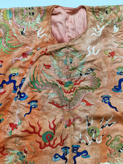 A Chinese embroidered dragon robe for temple ceremonial use — 19th century