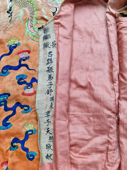 A Chinese embroidered dragon robe for temple ceremonial use — 19th century
