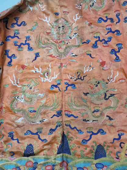 A Chinese embroidered dragon robe for temple ceremonial use — 19th century