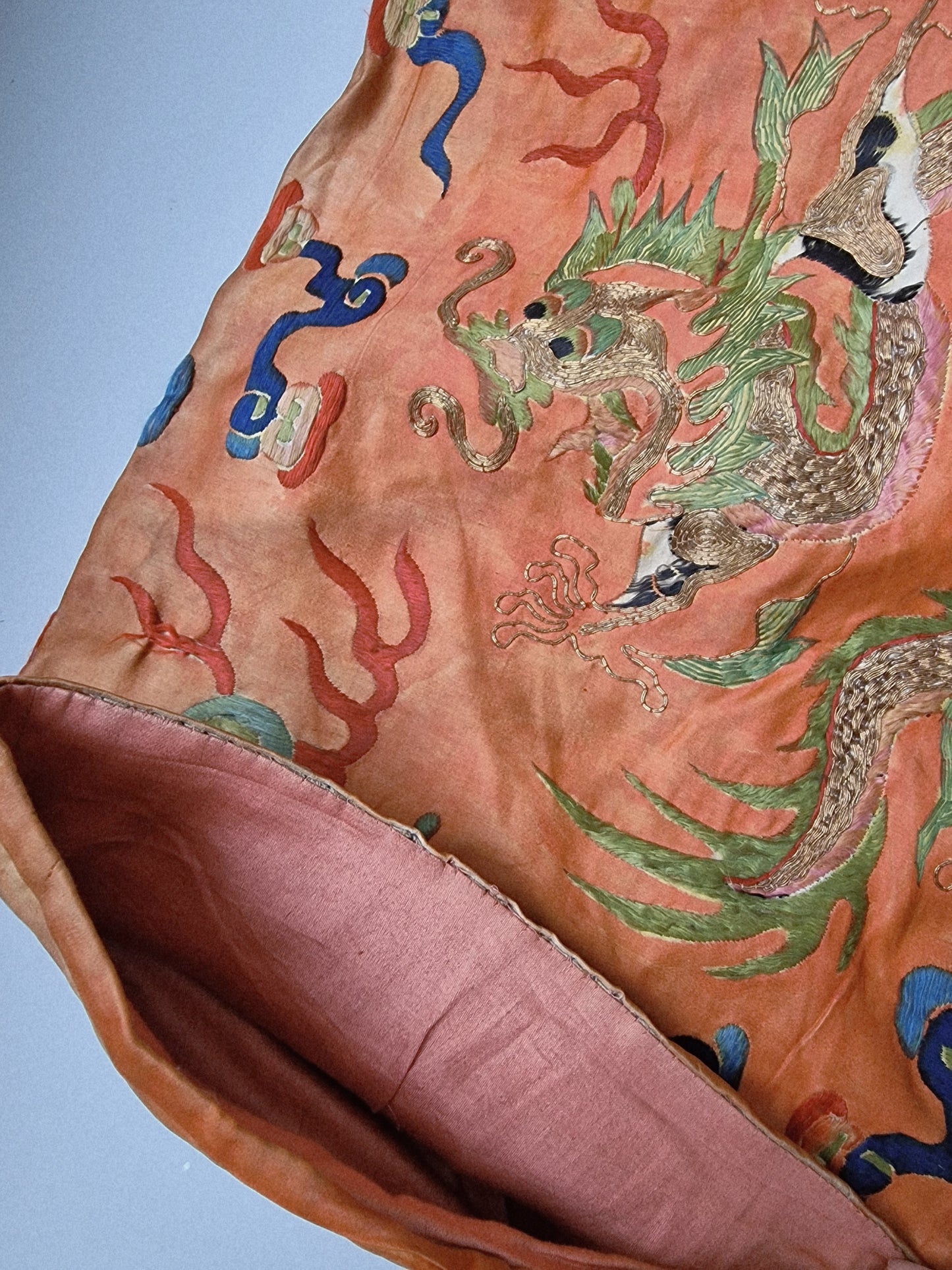 A Chinese embroidered dragon robe for temple ceremonial use — 19th century