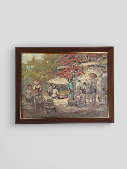 A Southeast Asian market scene, oil painting — mid-20th century
