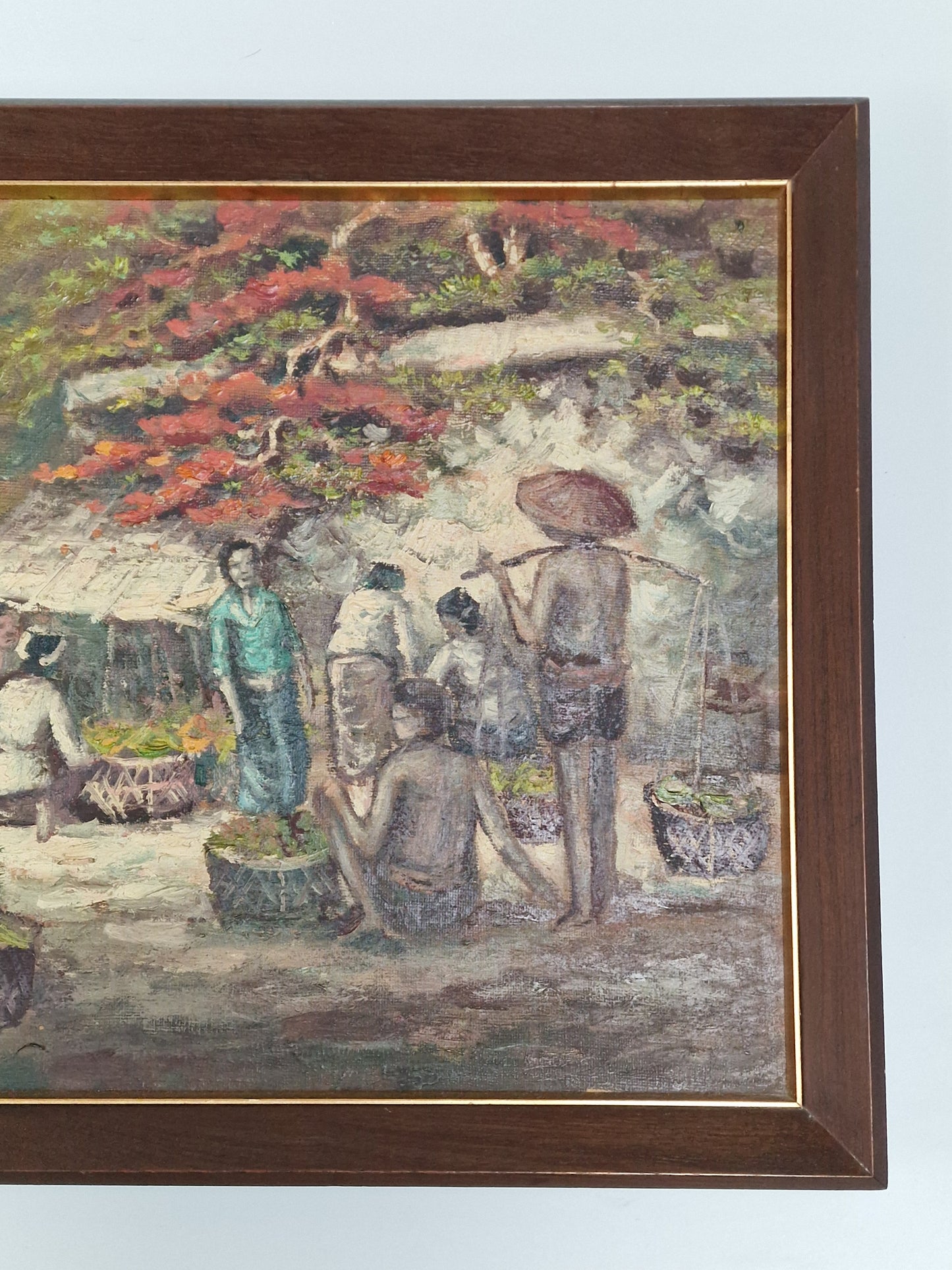 A Southeast Asian market scene, oil painting — mid-20th century