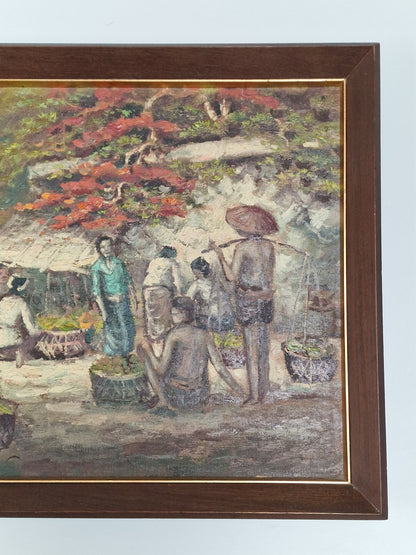 A Southeast Asian market scene, oil painting — mid-20th century