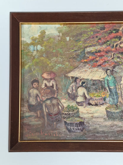 A Southeast Asian market scene, oil painting — mid-20th century