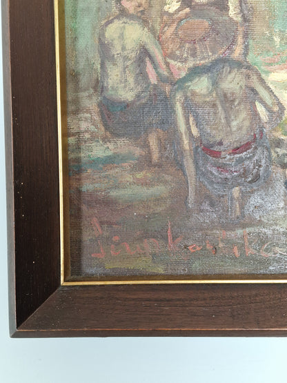 A Southeast Asian market scene, oil painting — mid-20th century