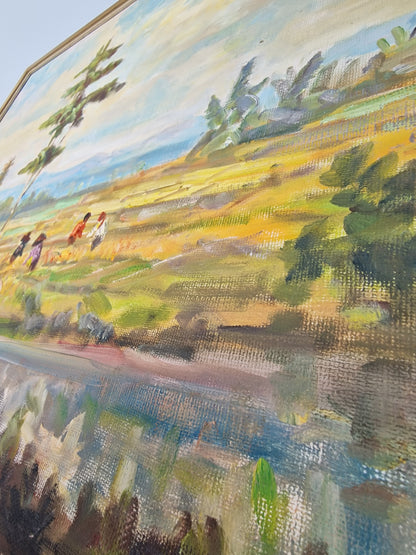 A Bogor (Indonesia) landscape with figures, oil on canvas, by S. Djuprijany — dated 1970