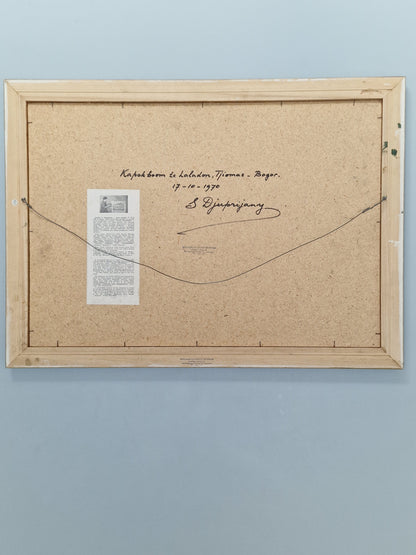 A Bogor (Indonesia) landscape with figures, oil on canvas, by S. Djuprijany — dated 1970