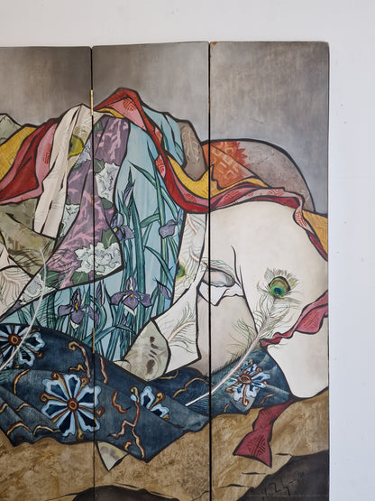 A Large Japanese-Style Painted Wood Folding Screen — Holland, 1988