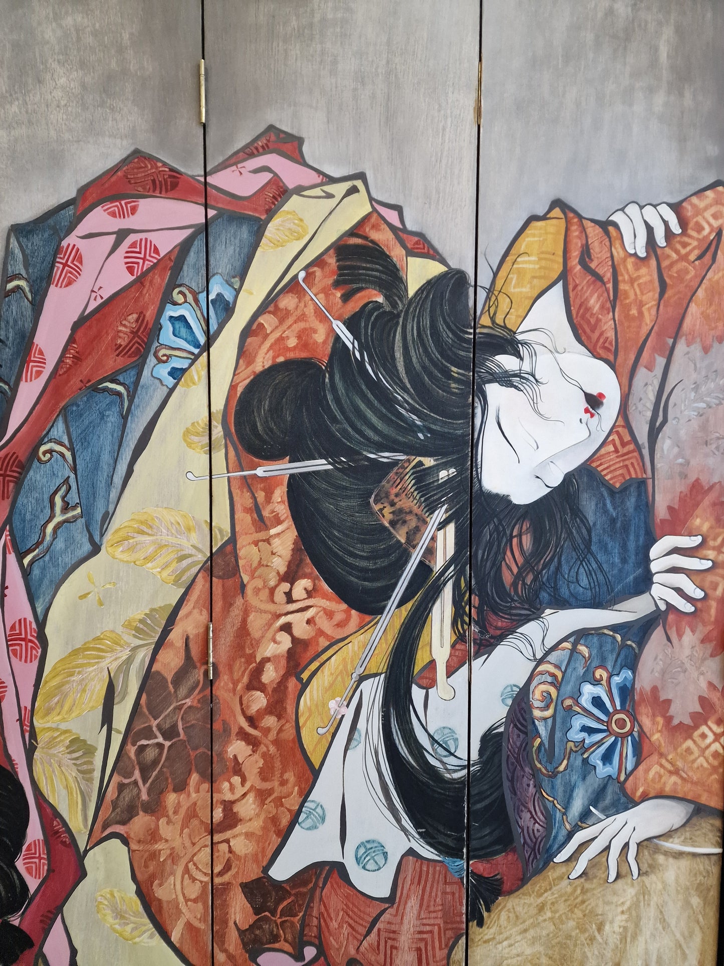 A Large Japanese-Style Painted Wood Folding Screen — Holland, 1988