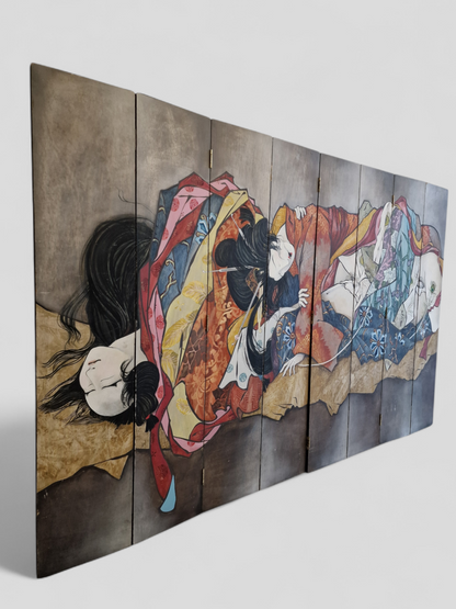 A Large Japanese-Style Painted Wood Folding Screen — Holland, 1988