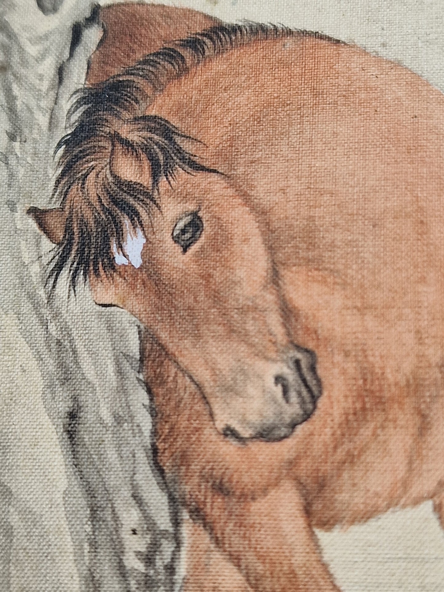 A Chinese painting of two horses beneath a willow, ink and colour on silk — 20th century