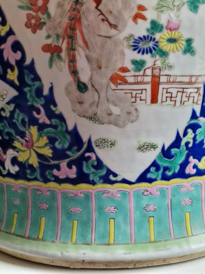 A large Chinese famille rose vase with lion-mask handles — early 19th century