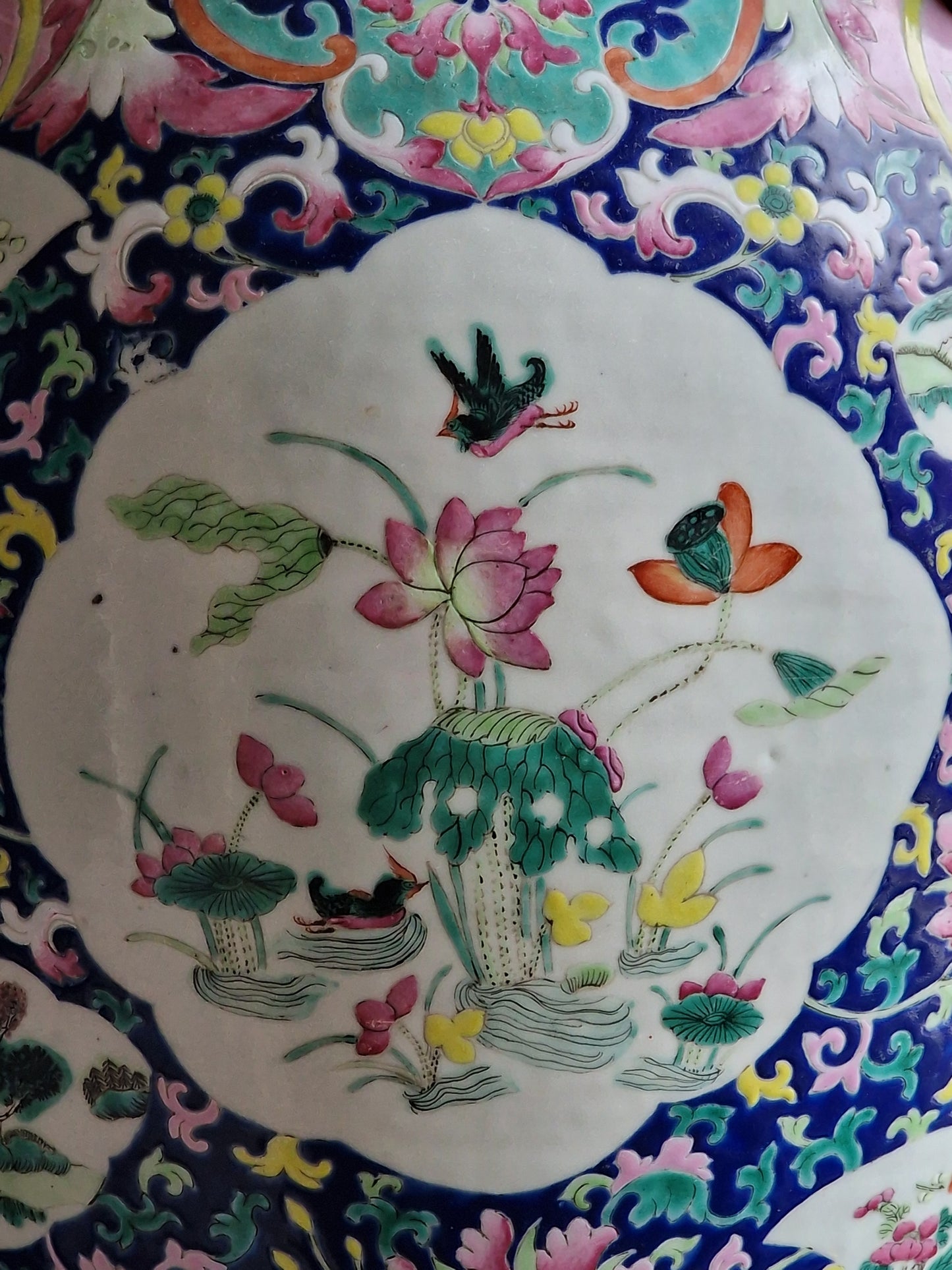 A large Chinese famille rose vase with lion-mask handles — early 19th century