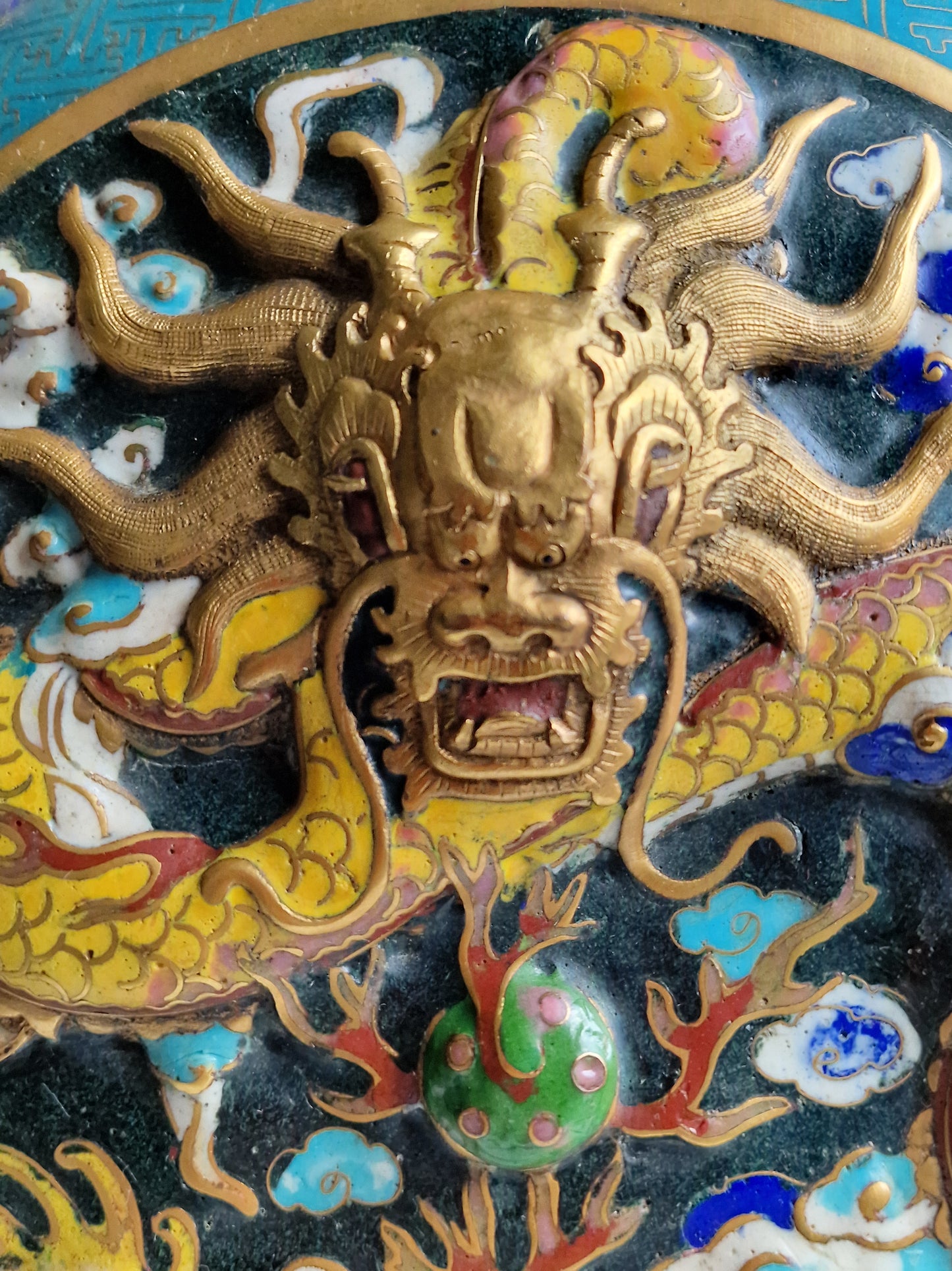 A Chinese cloisonné enamel moon flask with dragon and phoenix decoration, Qianlong mark, late 19th–early 20th century