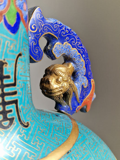 A Chinese cloisonné enamel moon flask with dragon and phoenix decoration, Qianlong mark, late 19th–early 20th century