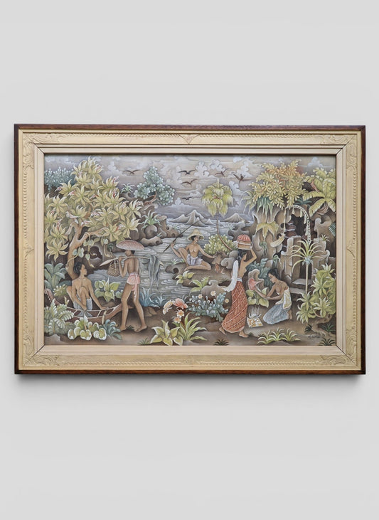 A Balinese riverside village life scene by Wayan Barwa (1933–2004), Peliatan, Bali