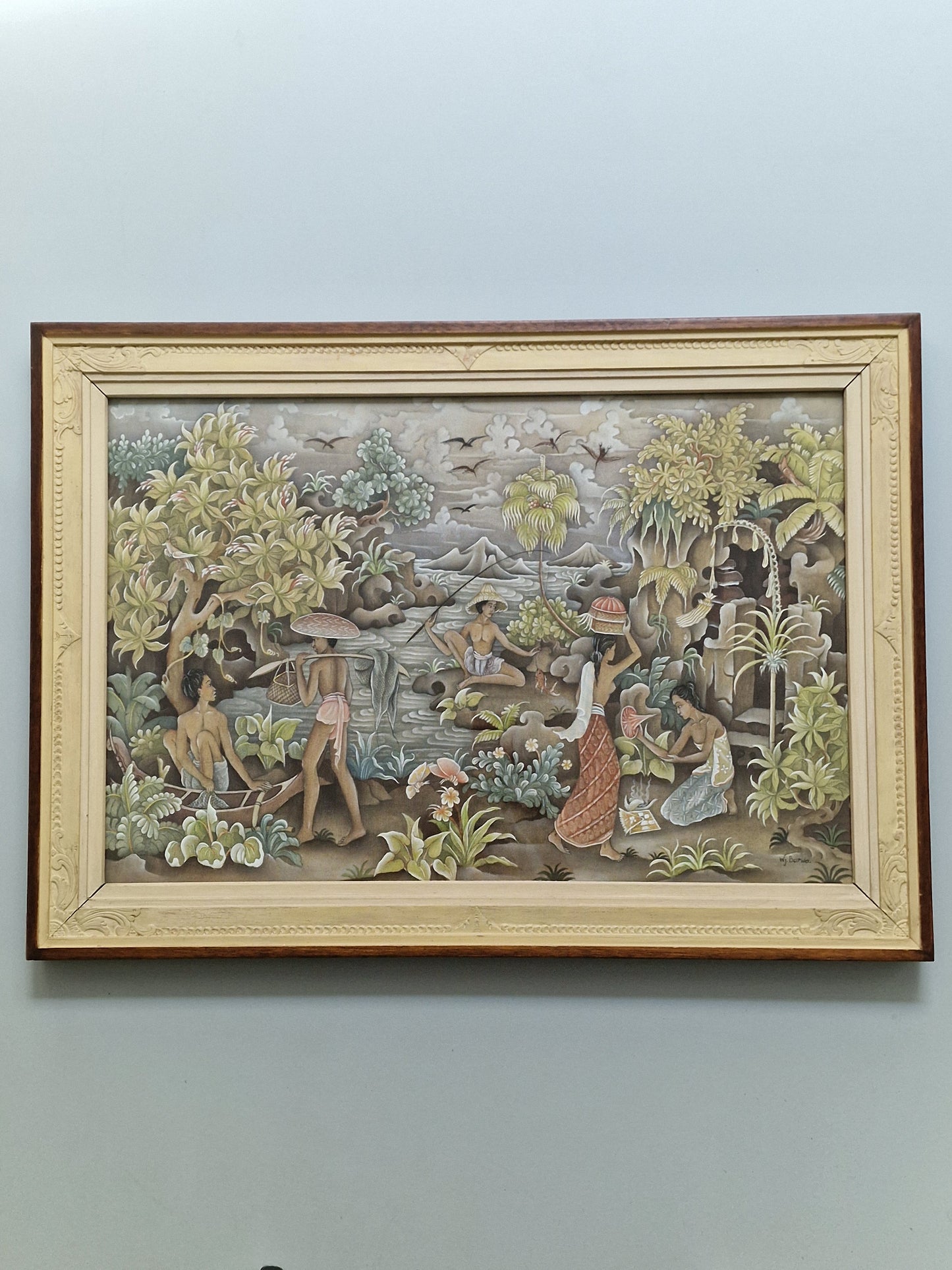 A Balinese riverside village life scene attributed to Wayan Barwa (1933–2004), Peliatan, Bali