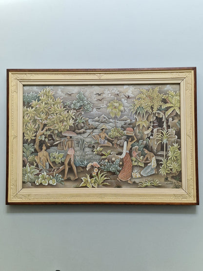 A Balinese riverside village life scene attributed to Wayan Barwa (1933–2004), Peliatan, Bali