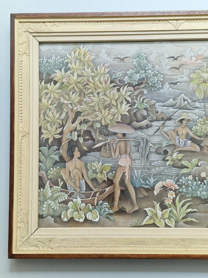 A Balinese riverside village life scene attributed to Wayan Barwa (1933–2004), Peliatan, Bali