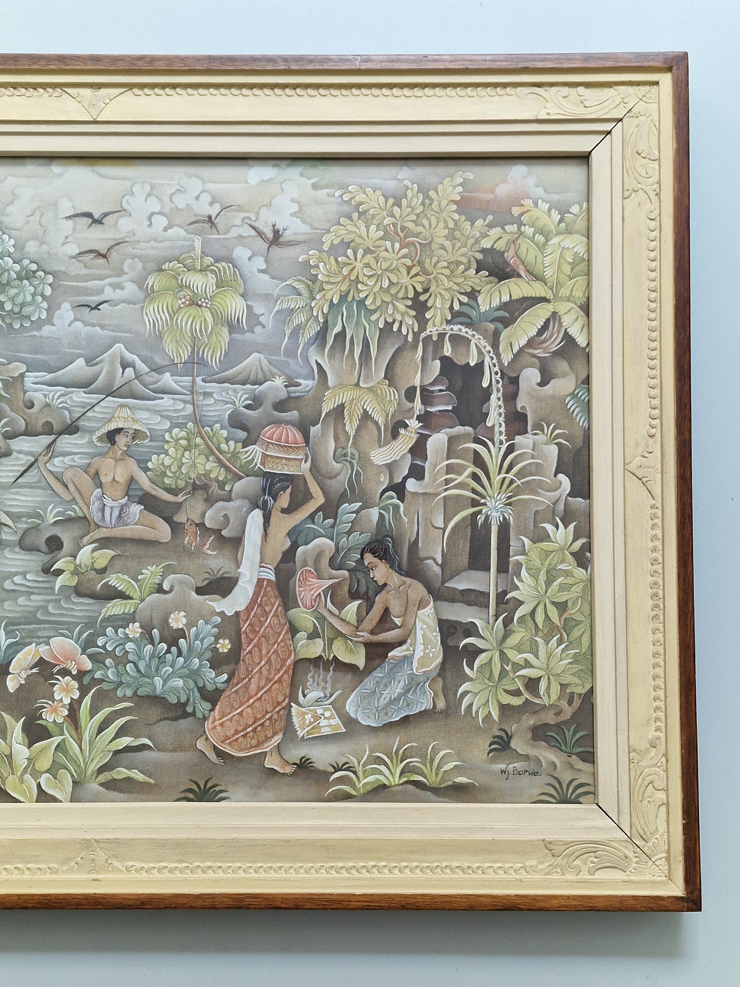 A Balinese riverside village life scene attributed to Wayan Barwa (1933–2004), Peliatan, Bali