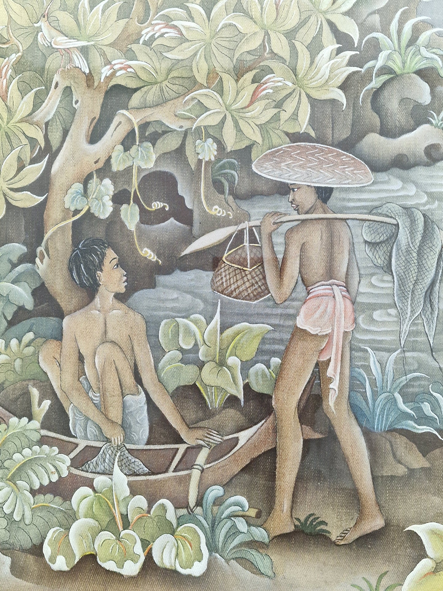 A Balinese riverside village life scene attributed to Wayan Barwa (1933–2004), Peliatan, Bali
