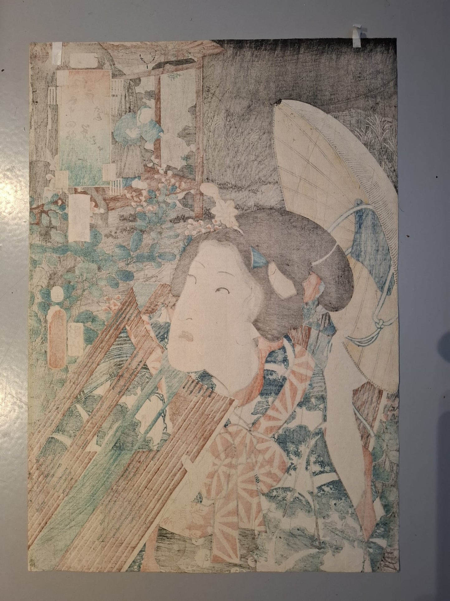 A Japanese woodblock print of a lady with hat — Utagawa Kunisada (Toyokuni III, 1786–1864), Edo period