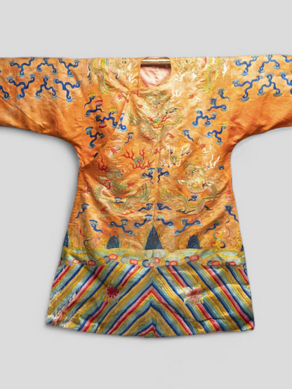 A Chinese embroidered dragon robe for temple ceremonial use — 19th century