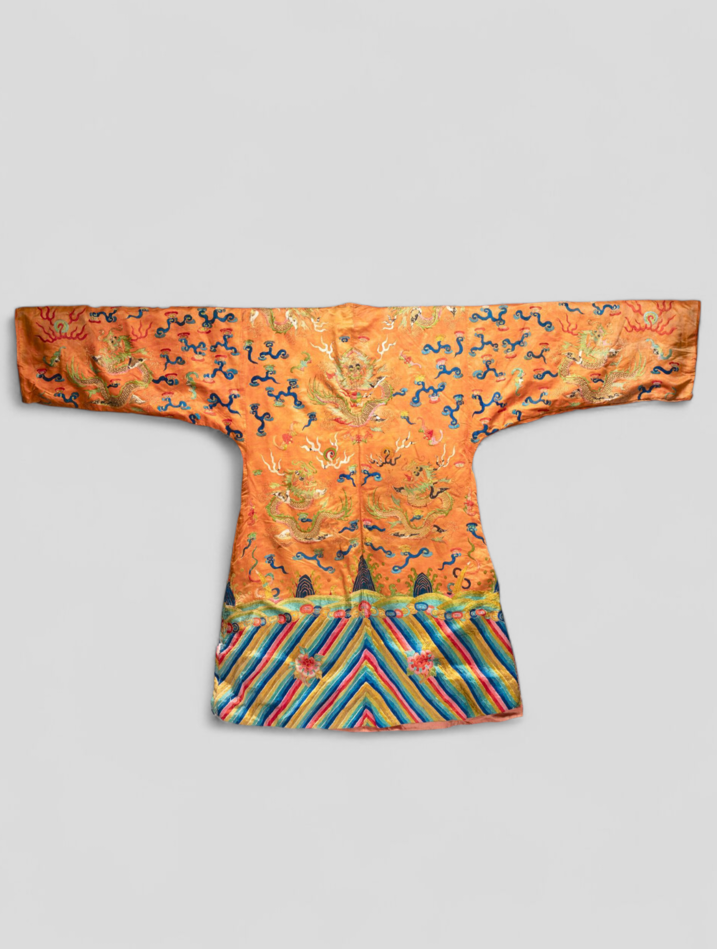 A Chinese embroidered dragon robe for temple ceremonial use — 19th century