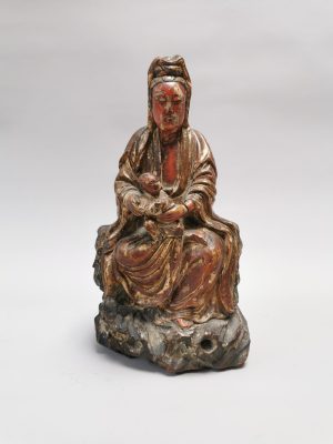A Chinese Wooden Sculpture Guanyin “the Bringer of Sons”,  18th century