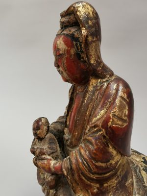 A Chinese Wooden Sculpture Guanyin “the Bringer of Sons”,  18th century