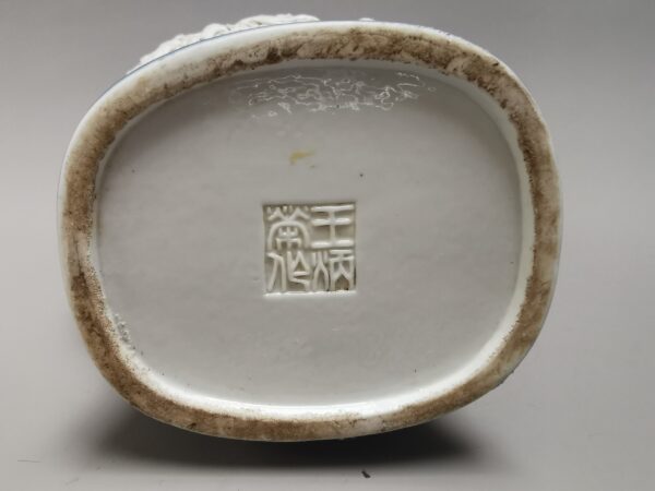A rare Chinese vase shaped like bamboo and carved with drawings on both sides - Afbeelding 6