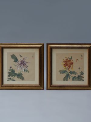 Two Floral Chinese paintings on silk , half 20th century
